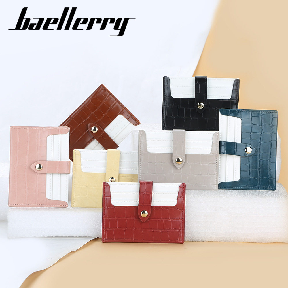 Women's BAELLERRY Color-block Small Card Bag European and American Crocodile Bag Thin Credit Card Case Fashionable Buckle Card Holder Trendy