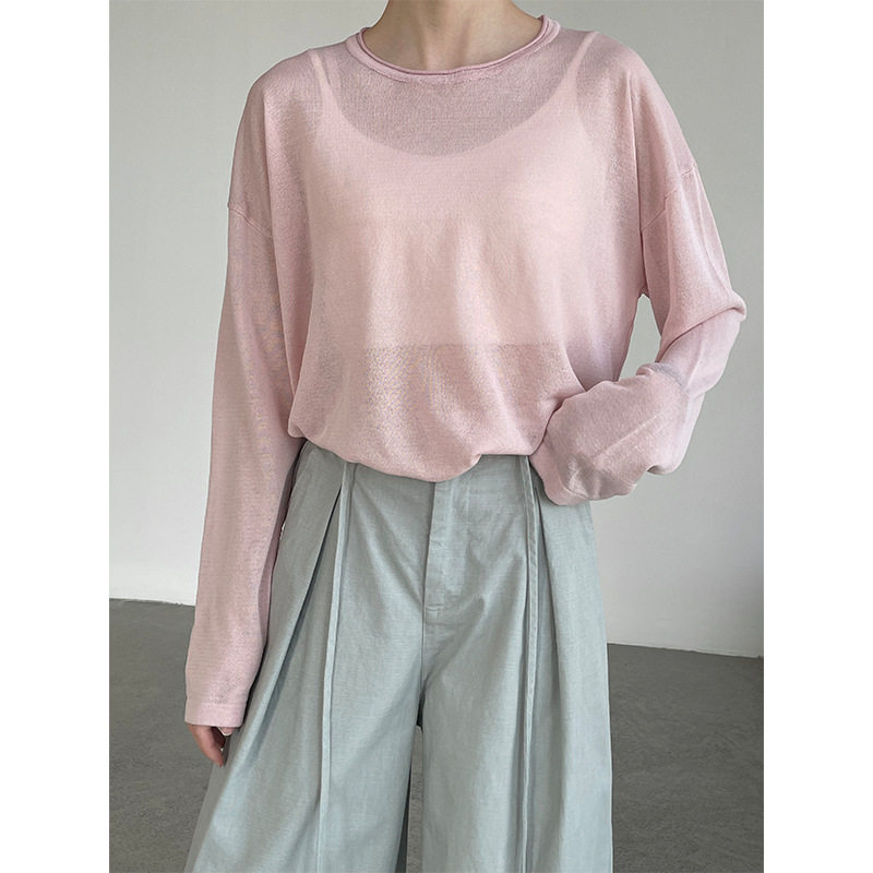 滔川  CHAO好看糖果色针织罩衫女圆领慵懒风防晒长袖上衣SZ5603