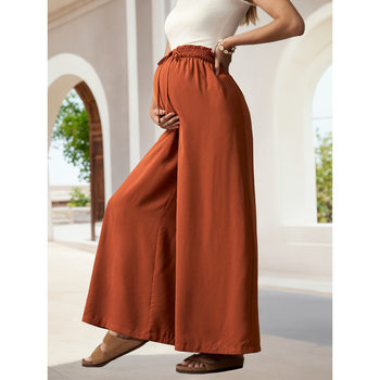 2026 Cross-Border New European and American Style Pregnant Women's Casual Wide Leg Pants High Waist Elastic Band Cross-Border Dropshipping