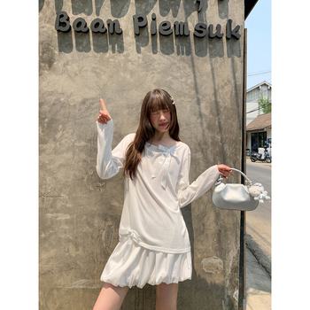 Hello Canon French Bow Top Skirt Suit Women's Summer Loose Slim Design Two-Piece Set