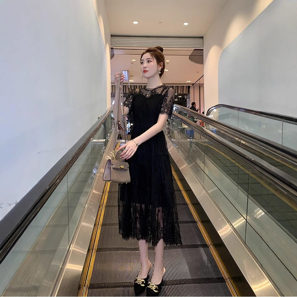Black Lace Dress Summer Slim Fit Audrey Hepburn Style Perfect for Parties and Events Wholesale Available