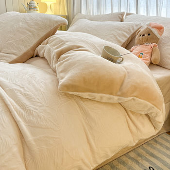 Class a Autumn and Winter Thickeneded Carved Velvet Four-Piece Set Milk Velvet Thickeneded Warm Double-Sided Velvet Bed Bed Sheets Quilt Cover Coral Velvet 4