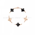 Laser rose gold-five flower bracelet between black onyx