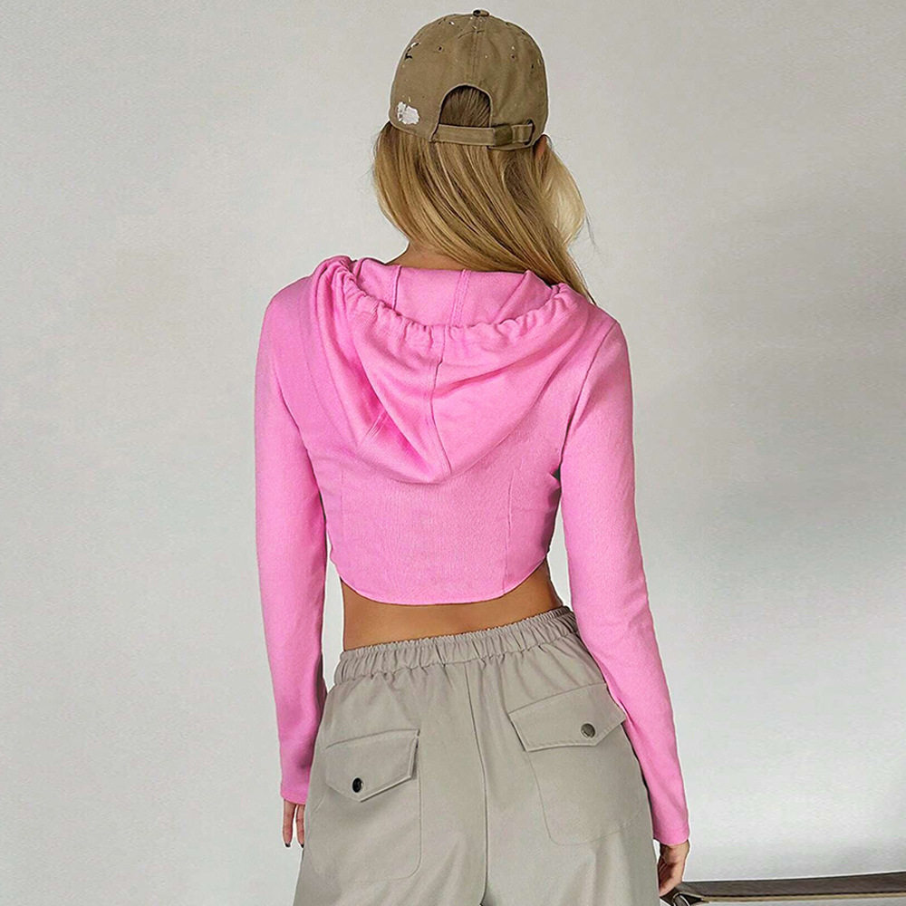 Womens Slim Fit Short Sports Hoodie Long Sleeve Zipper Closure Lightweight Fabric Spring Summer Casual Wear OEM