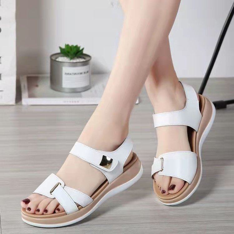 flat-soled women's casual sandals with fish mouth, flat-soled Velcro fashion sandals