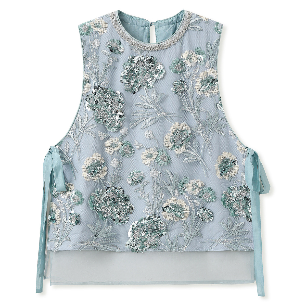 Áo vest nữ thêu cườm đính đá cổ tròn phối hoa văn — Jiyue Blue (giao hàng trong 7 ngày), Jiyue Blue (phát hành cùng ngày)