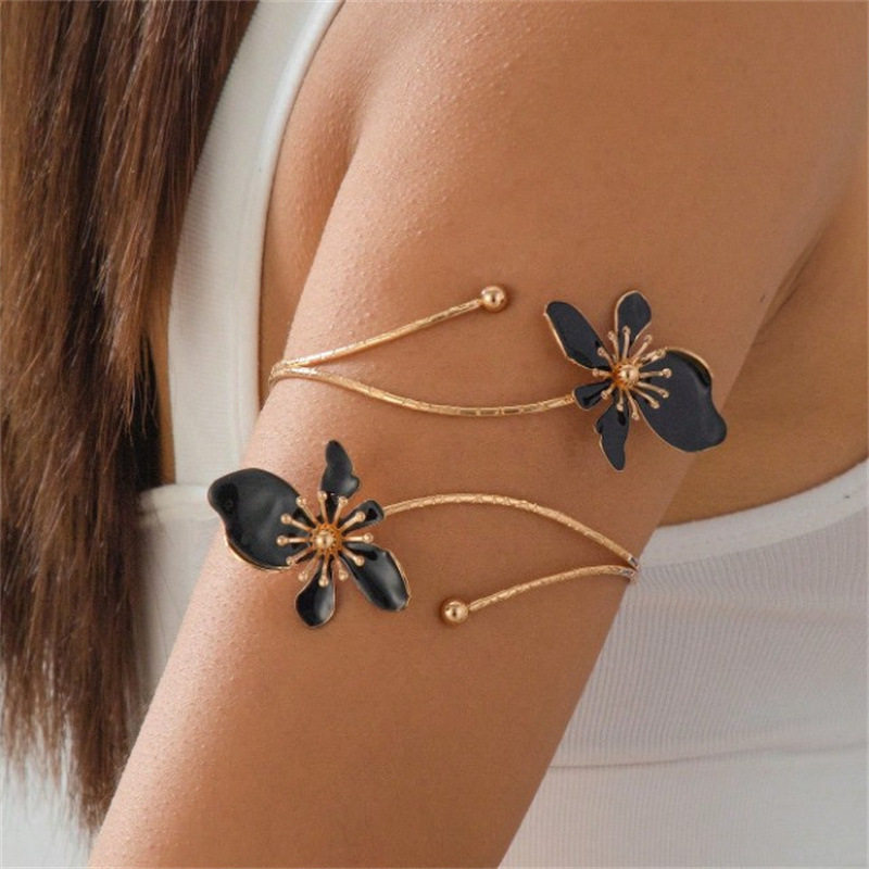 Bohemian Floral Enamel Drip Flower Bracelet for Women, Open Arm Ring, Versatile Party Arm Ring, Party Dance Accessory