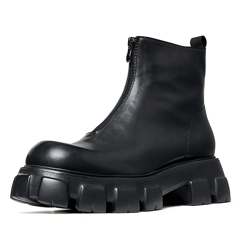Boot Chelsea Nam Da Bò Đế Dày Khóa Kéo Tăng Chiều Cao Khoảng 5cm Màu Đen