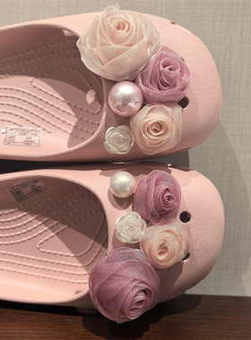 AI LIFE春夏欧根纱花朵洞洞鞋配饰鞋花芭蕾风装饰适配Cross/Crocs