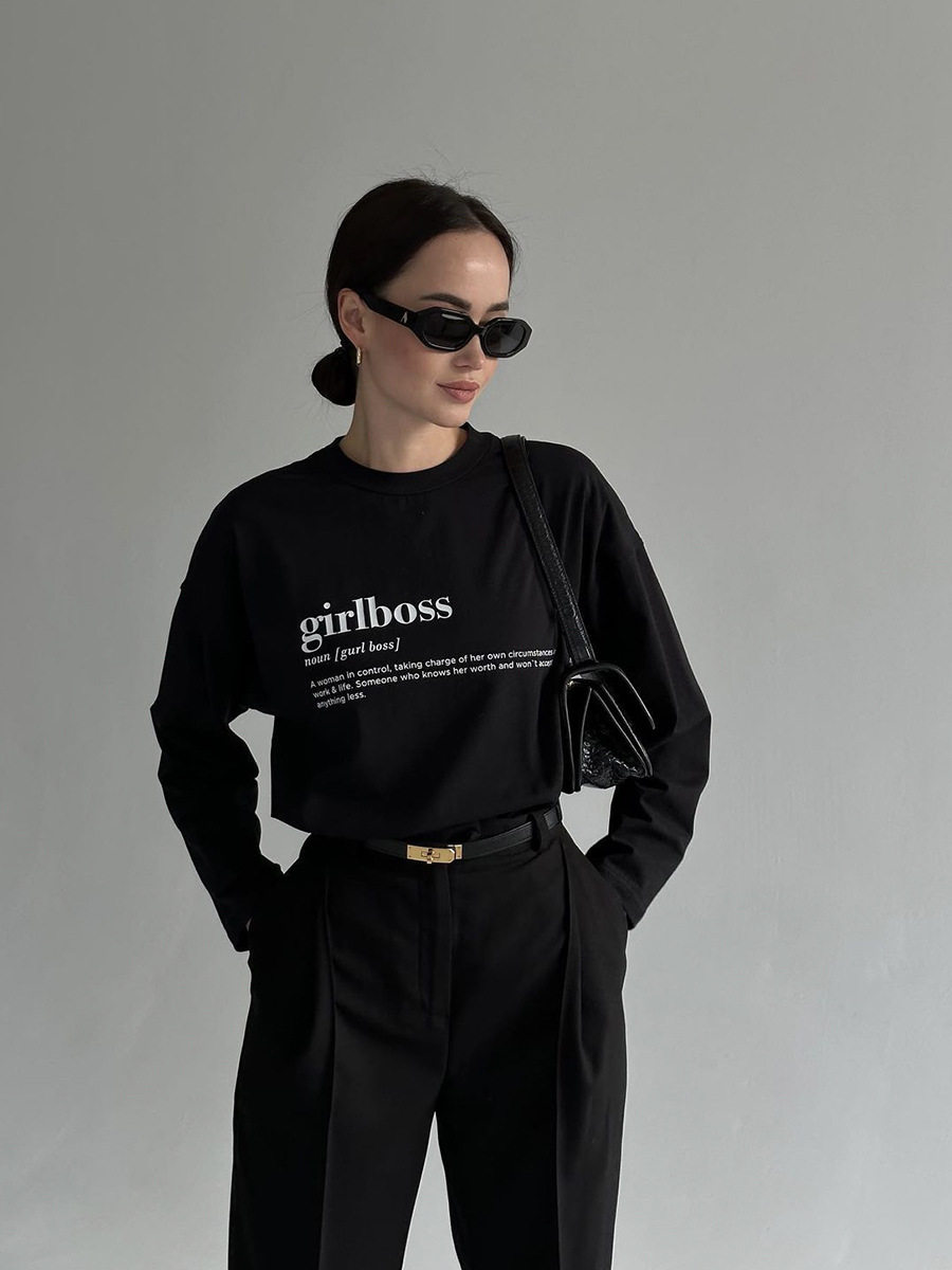 Vintage American Graphic T Shirt for Women Loose Fit Long Sleeve Cotton Letter Print Casual Wear Ready to Ship