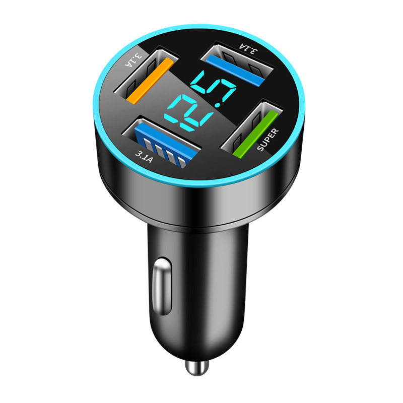 New Digital Display Car Charger 4Usb Super Fast Charge 66W Pd Mobile Phone Charging Head One to Four with Halo Car Charging