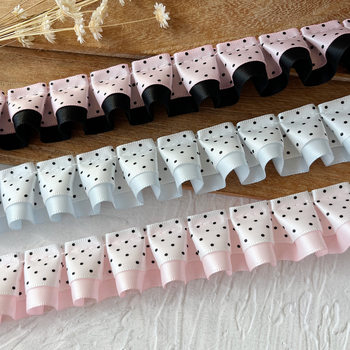 Double-Layer Black and Pink Polka Dot Pleated Lace Accessories Handmade DIY Material Pain Board Ribbon Hair Accessories Decorative Handbook Material