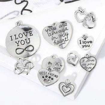 Wholesale 10 love English letters retro tag pendant European and American alloy bracelet diy jewelry accessories