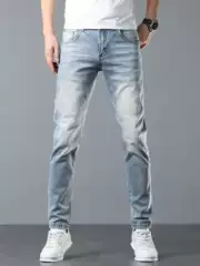New trendy and stylish men's pants, spring vintage distressed high-end Korean-style slim-fit stretch skinny jeans for men