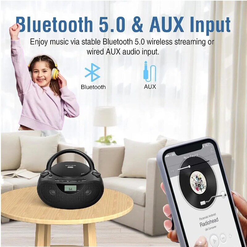 Multifunctional Cd Player, Bluetooth, Dual Stereo Speaker, Usb, Radio, Portable,