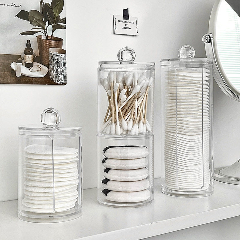 Round Cotton Sticker Box Makeup Remover Cotton Storage Box Household Two-in-One Double-Layer Transparent Desktop Jewelry Cosmetic Cotton Storage Box