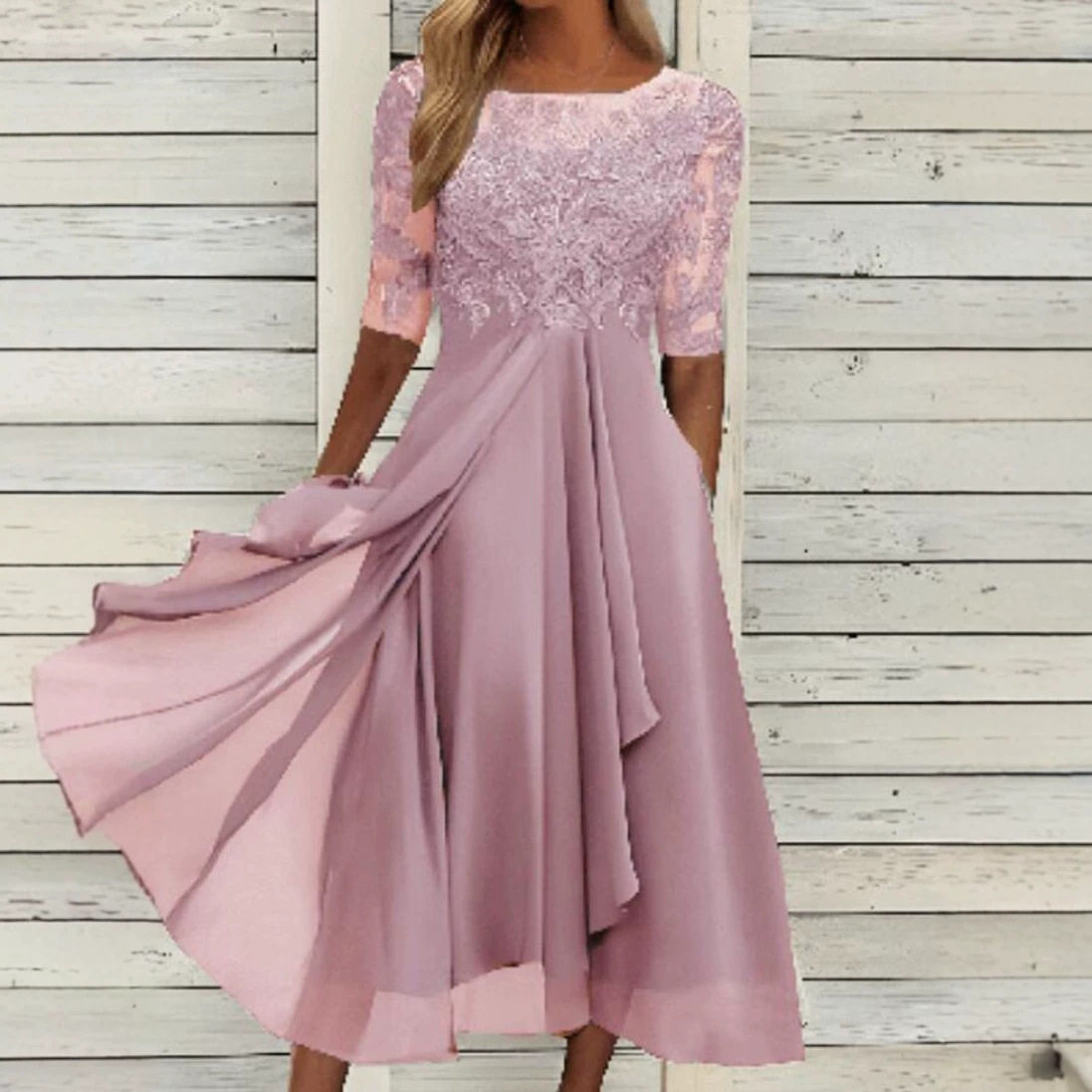 Chiffon Lace Hollow Long Dress Elegant Design Perfect for Bridesmaids Evening Gown Wholesale Available