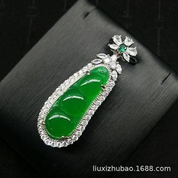High-volume version of high ice high fluorescence natural ice species chalcedony beans green beans pendant necklace comparable to agate