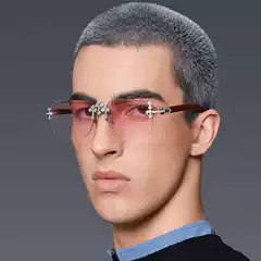 2025 New Retro Imitation Wood Grain Temple Sunglasses for Men with Diamond-Cut Frameless Sunglasses for Men European and American Wholesale