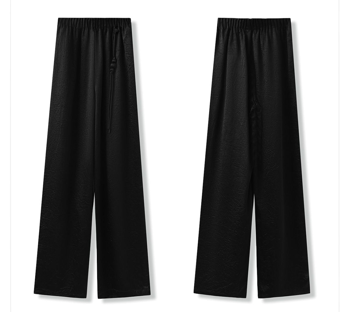 Quần ống rộng nữ cạp cao lưng cao chất liệu acetate mềm rũ — Bột Tao Yao (Giao hàng trong 7 ngày), Bột Tao Yao (giao hàng trong ngày), Lông Vũ Đen (Giao hàng trong 7 ngày), Màu mơ sữa (cấp ngay trong ngày)