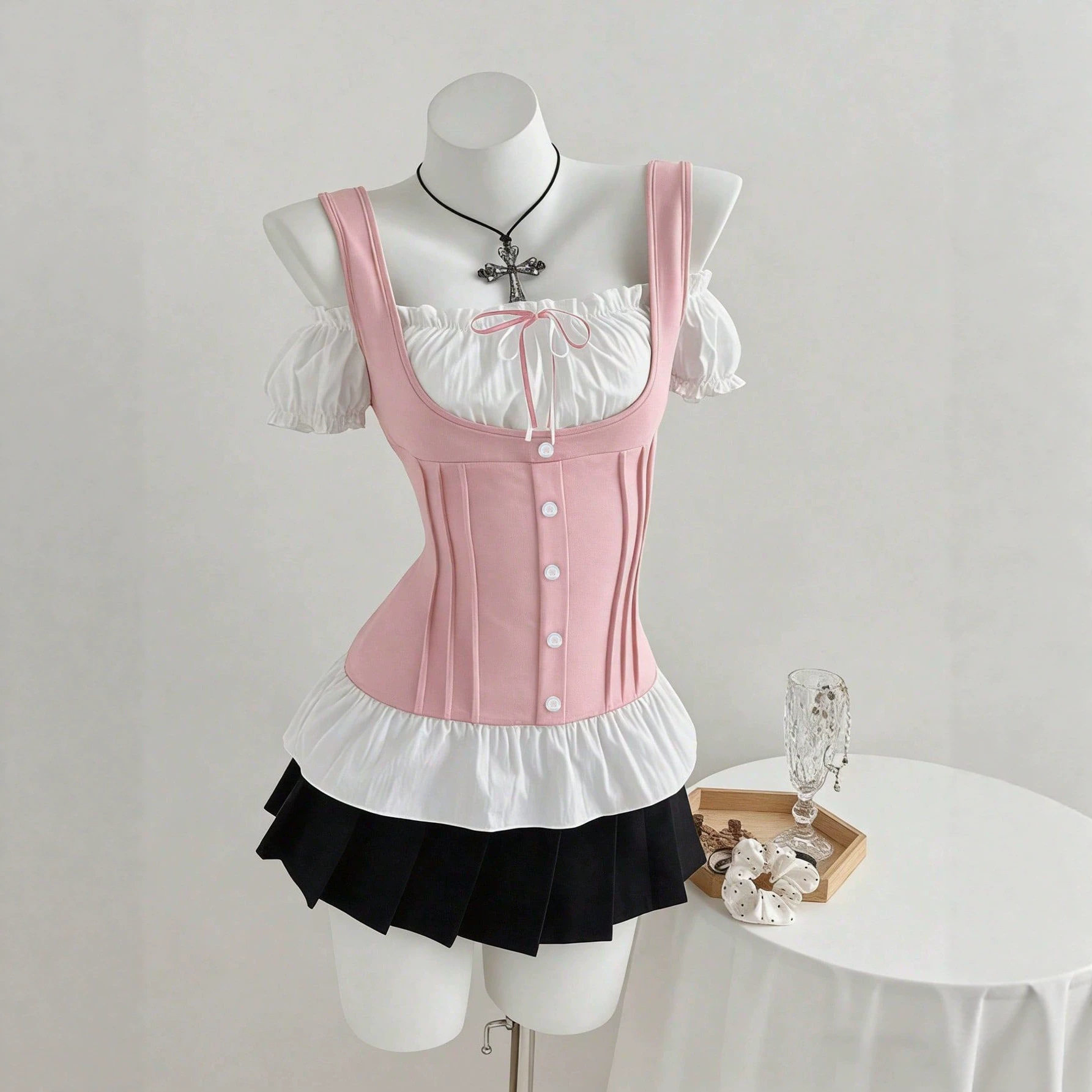Color Block Bow Tie Slim Fit Short Sleeve T Shirt Casual Style Versatile Womens Apparel Ready to Ship