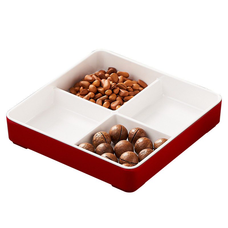 Melamine Hot Pot Four-Compartment Side Dish Plate Snack Platter Plastic Compartment Bar Dried Fruit Plate Ktv Fruit Plate Snack Dish
