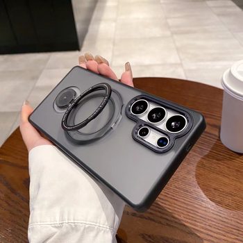 Suitable for Samsung S25Ultra Magnetic Rotating 360 Bracket Mobile Phone Case S24Plus Metal Mirror S23 Protective Cover