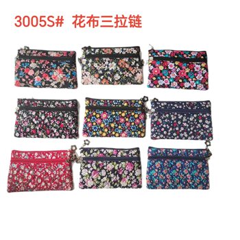 3005S Coin Purse Women's Retro Three-pull Fabric Card Bag Middle-aged and Elderly Handheld Small Wallet Coin Bag Key Bag
