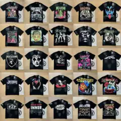25S Cross-Border American Trendy Brand Washed and Distressed Letters Loose Large Size Short-Sleeved Street T-Shirt for Men and Women Same Style Trendy