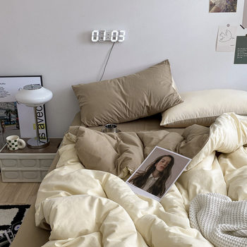 ins blogger mix and match four-piece wash cotton sheets quilt cover 1.8 bedding student dormitory three-piece wholesale