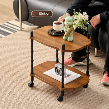 Light Luxury Modern Minimalist Coffee Table for Home Use, Chinese-Style Living Room Double-Layer Sliding Side Table, Guesthouse Bedroom Bedside Table, Small Side Table