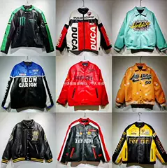 European and American Racing Baseball Jacket Toronto Raptors Embroidered Pu Leather Sleeve Patchwork Padded Unisex Motorcycle Jacket