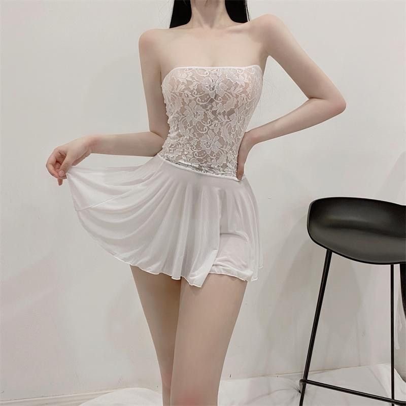 Moonman Plus Size Lace Splicing Tube Top Skirt See-Through Sexy Sexy Wear Transparent Tight Sexy Lingerie Set