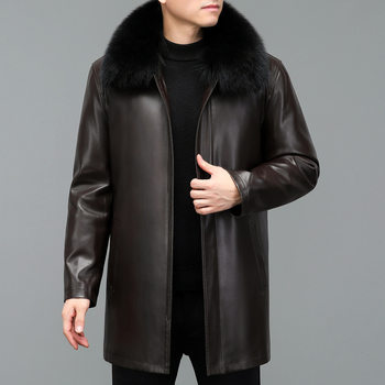Genuine Leather Down Jacket Men's Middle and Long Men's Fox Wool Collar Removable Inner Winter Gall Thickened Sheep Leather Jacket Men's Jacket