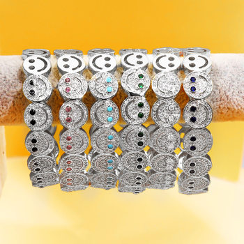 Cross-Border Popular Fashion Smiley Face Bracelet for Women Ins Style Simple and Versatile Open Copper Zircon Bracelet