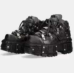 Retro Spanish Tank-Soled Metal High-Top Shoes Cowhide Thick-Soled Small Leather Shoes Dark Punk Platform-Soled Shoes for Women