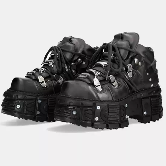 Retro Spanish Tank-Soled Metal High-Top Shoes Cowhide Thick-Soled Small Leather Shoes Dark Punk Platform-Soled Shoes for Women
