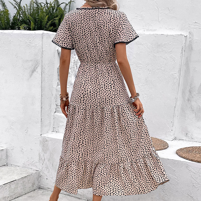 Summer Womens Dress Short Sleeve Leopard Print Mid Length Casual Wear for Parties or Daily Use OEM Available