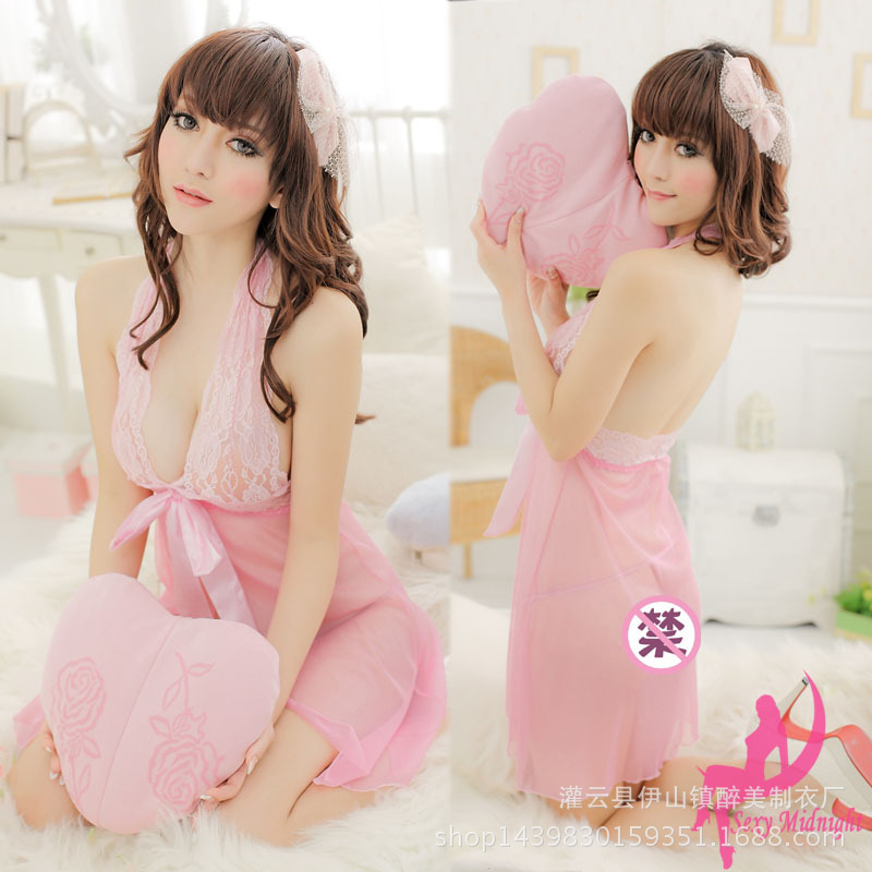 透明蕾丝性感女式情趣内衣极度诱惑睡衣套装透视制服开叉睡裙1168