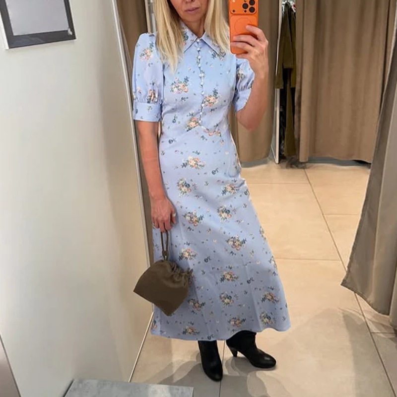 Womens Summer Dress Elegant Floral Print Button Detail Slim Fit Perfect for Casual or Formal Occasions Wholesale