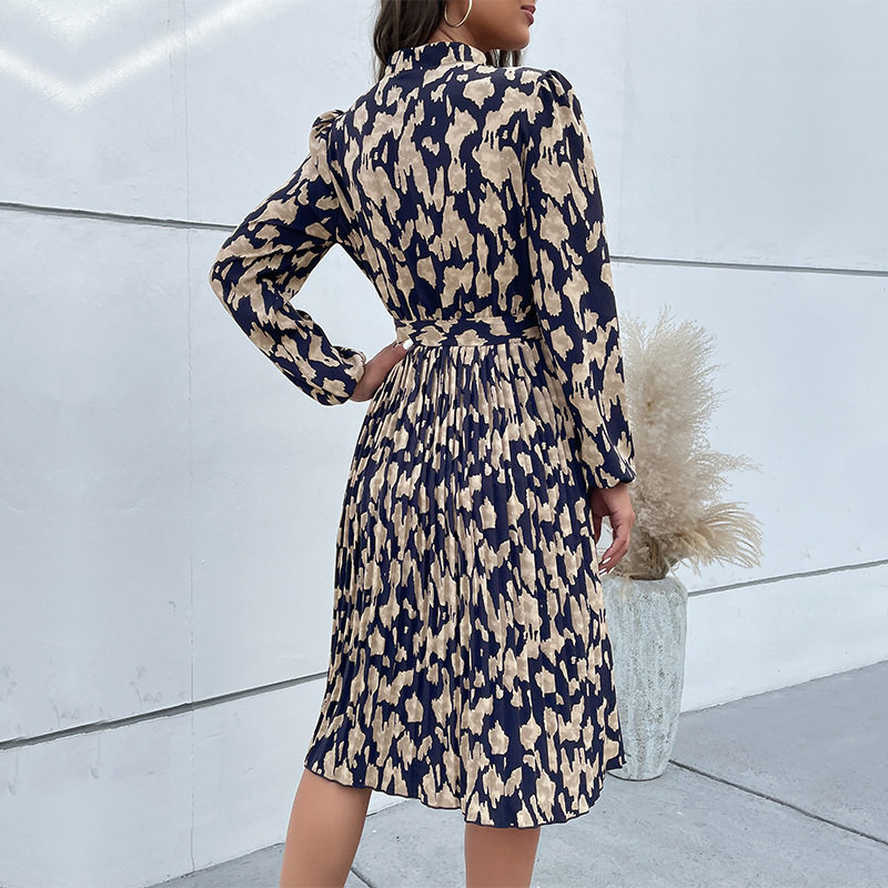 Womens Long Sleeve Pleated Floral Dress Autumn Fashion Elegant Style Comfortable Fit Wholesale Available