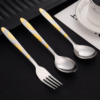 Factory wholesale stainless steel spoon fork spoon household tableware pattern handle mixing spoon Western food main meal spoon set