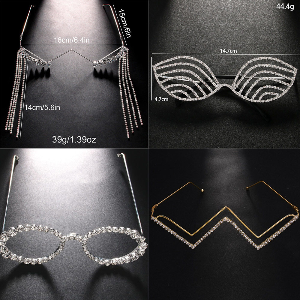 Cross-Border Hot-Selling Rhinestone Glasses Frames for Women, High-End Party Photo-Taking Diamond-Encrusted Rimless Glasses Glasses Frames