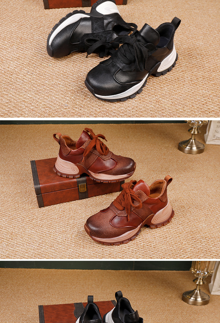 Giày sneaker nữ da bò thật phong cách thể thao cổ điển — nâu