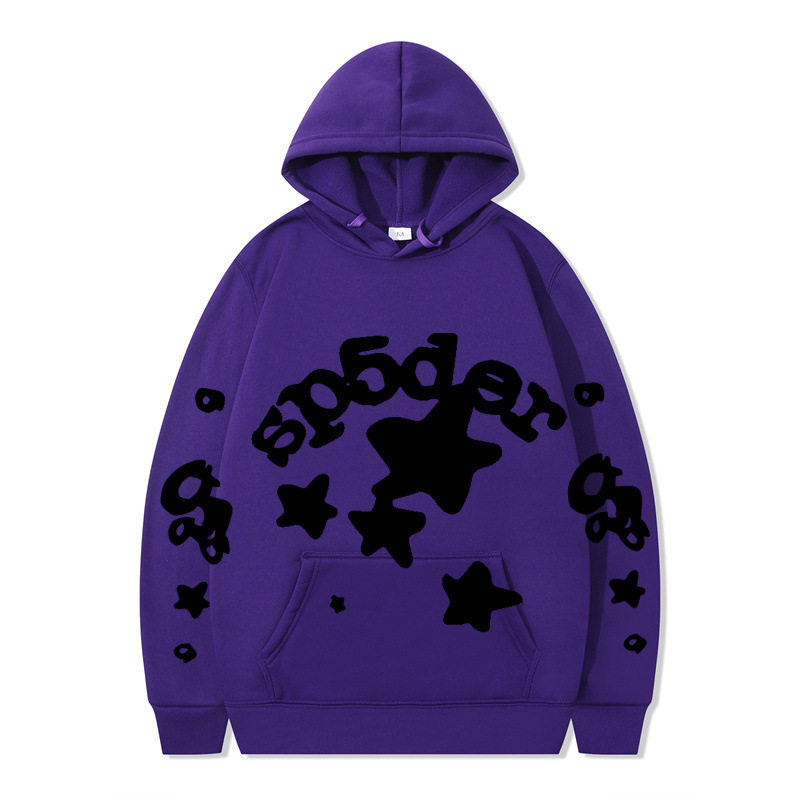 跨境 SP5DER蜘蛛网印花帽衫欧美潮牌大码宽松男女款连帽卫衣