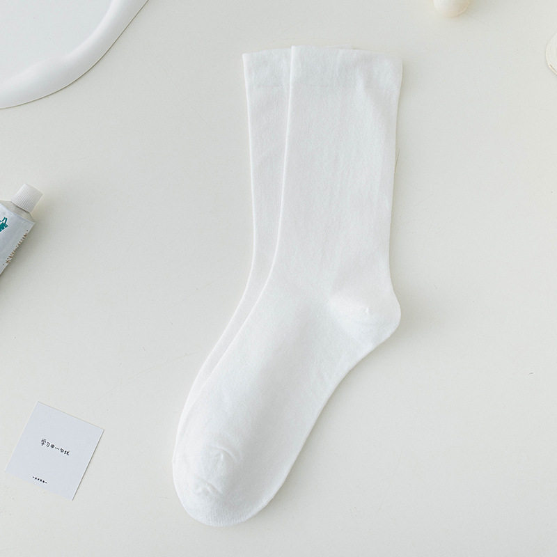 月子袜女ins潮中筒袜秋冬季百搭日系堆堆袜纯白色无骨袜女生长袜