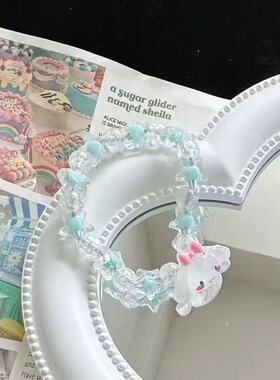 可爱儿童星星圆珠狗兔子 粉紫色手串弹力绳批发 搭连衣裙拍照逛街