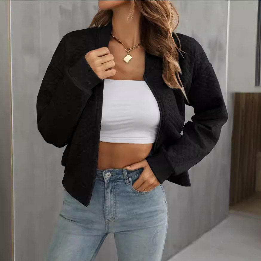 Autumn Long Sleeve Zipper Detail Cardigan Solid Color Lightweight Casual Style Wholesale Available