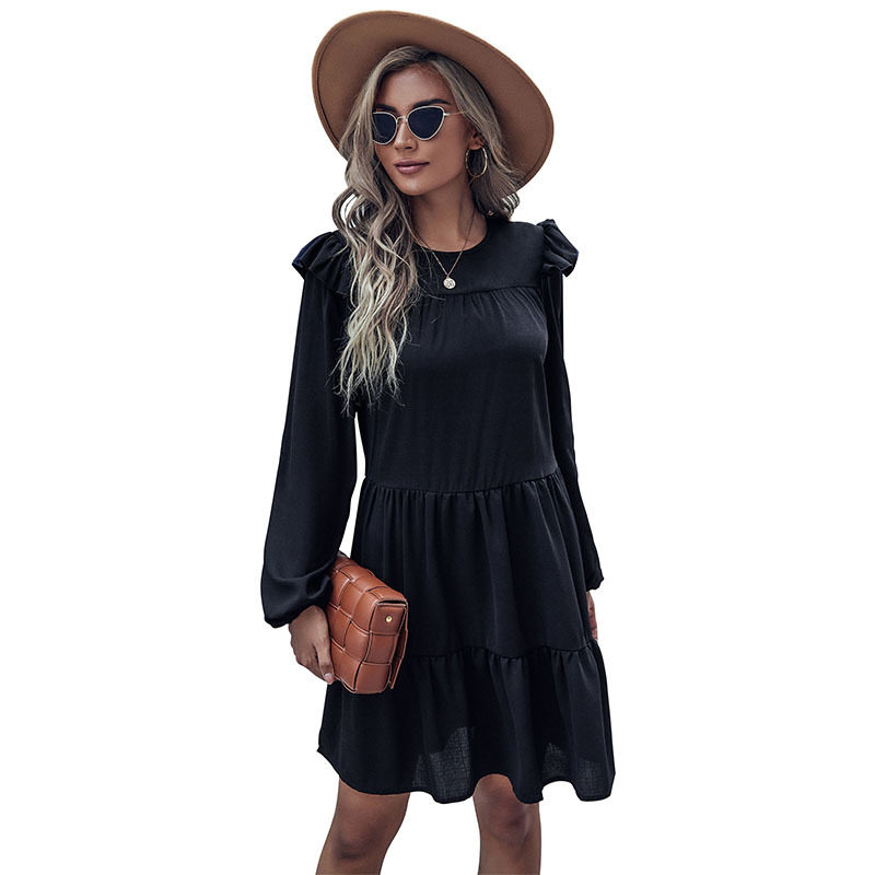 Loose Black Long Sleeve Dress Vintage Hepburn Style Fashionable Womens Apparel for Casual Occasions Wholesale Available