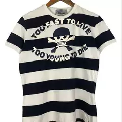 Summer European and American Dark Fashion Loose Y2K Style Personalized Skull Striped Short-Sleeve T-Shirt Wholesale